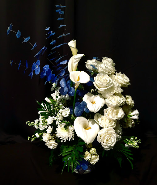 White & Blue Calla Lily Arrangement